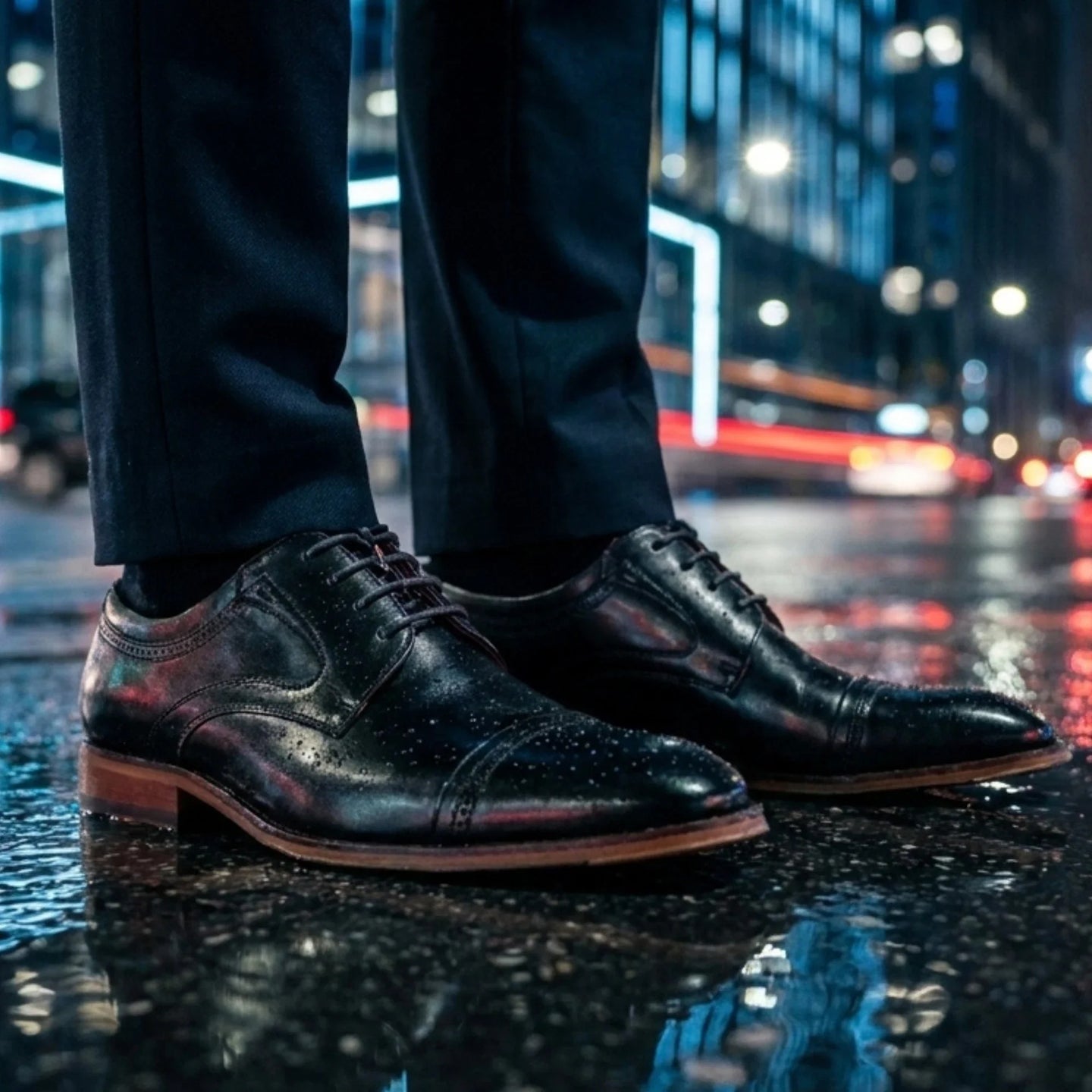 Everett - Men's Black Polished Leather Cap Toe Derby Shoes