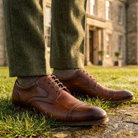 Everett - Men's Brown Polished Leather Cap Toe Derby Shoes
