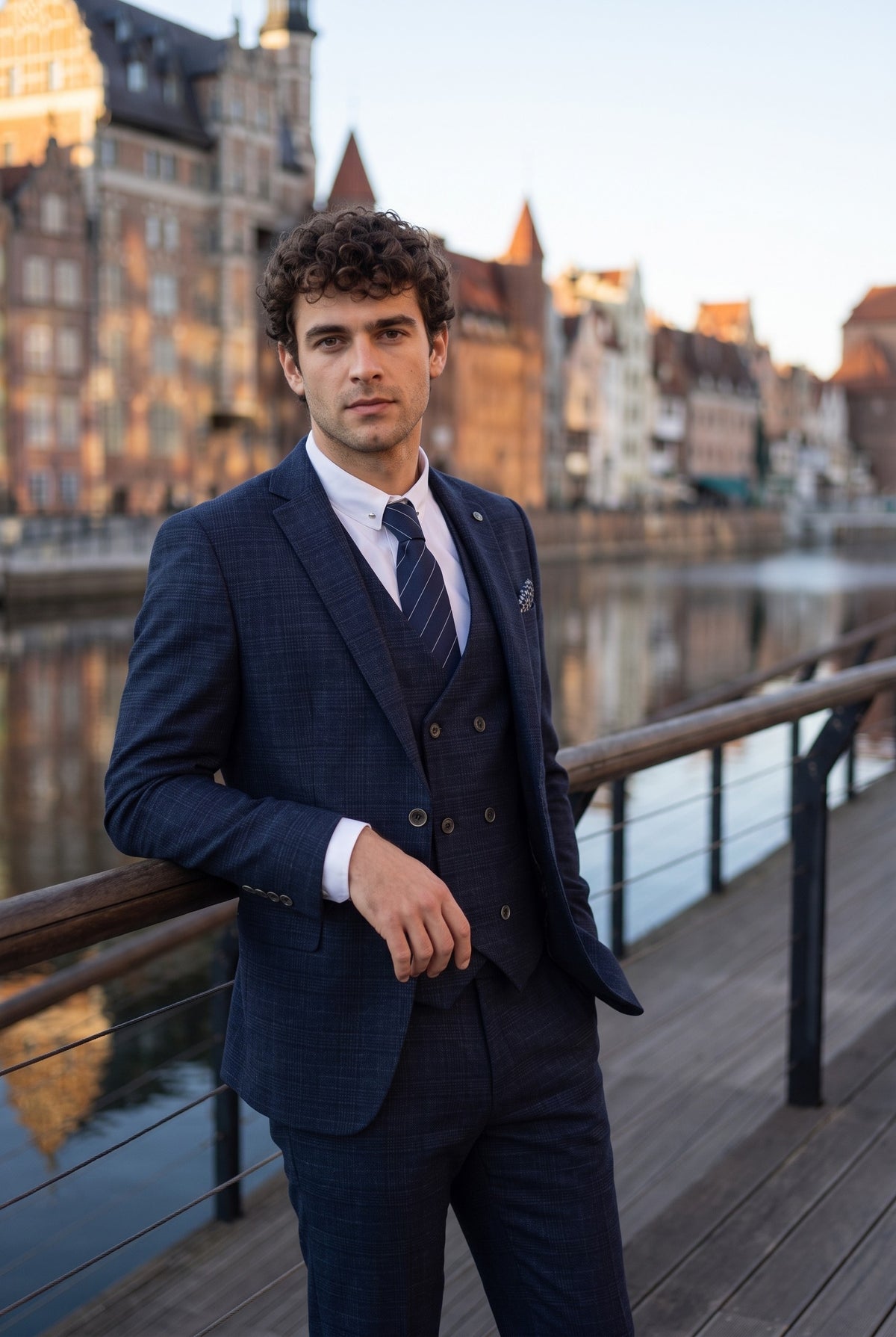 Look #344 styled with Luis - Men's Blue Plaid Check Slim Fit 3 Piece Suit