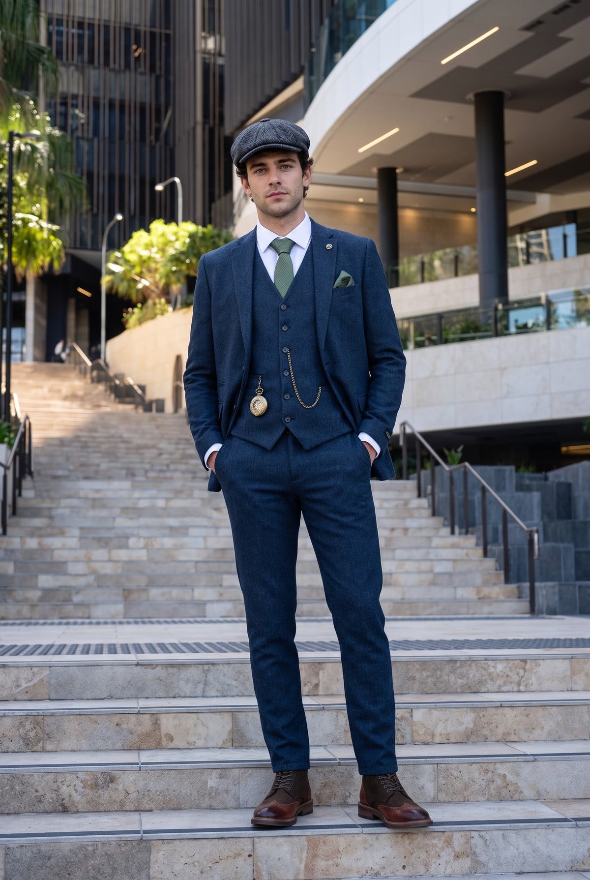 Look #385 styled with Mens Navy-Blue Peaky Blinders Wool Suit