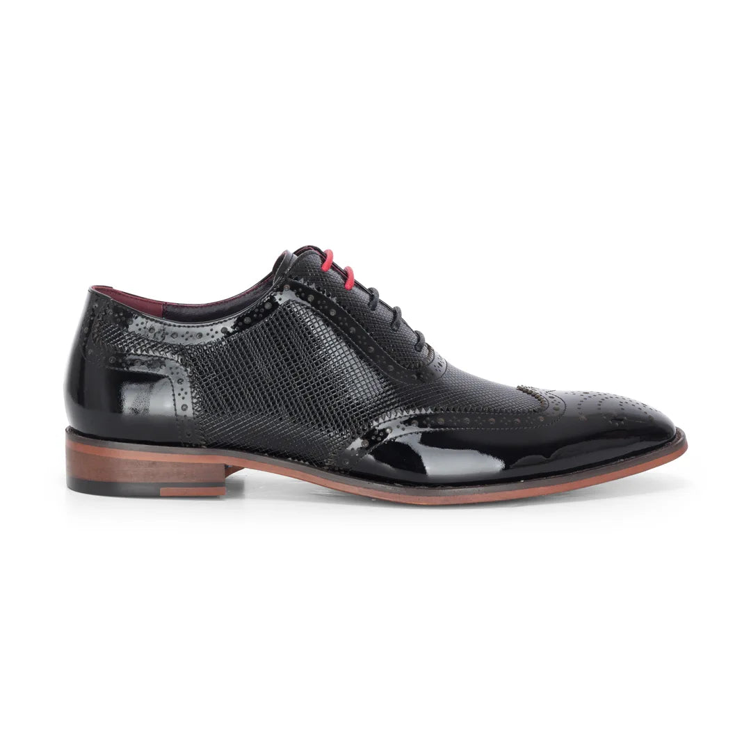 Flynn - Men's Black Patent Leather Brogue Shoes