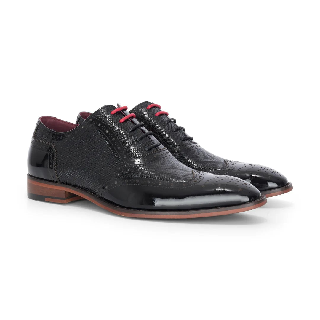 Flynn - Men's Black Patent Leather Brogue Shoes
