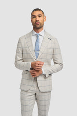 Gabriel - Men's Grey Linen Checked Blazer