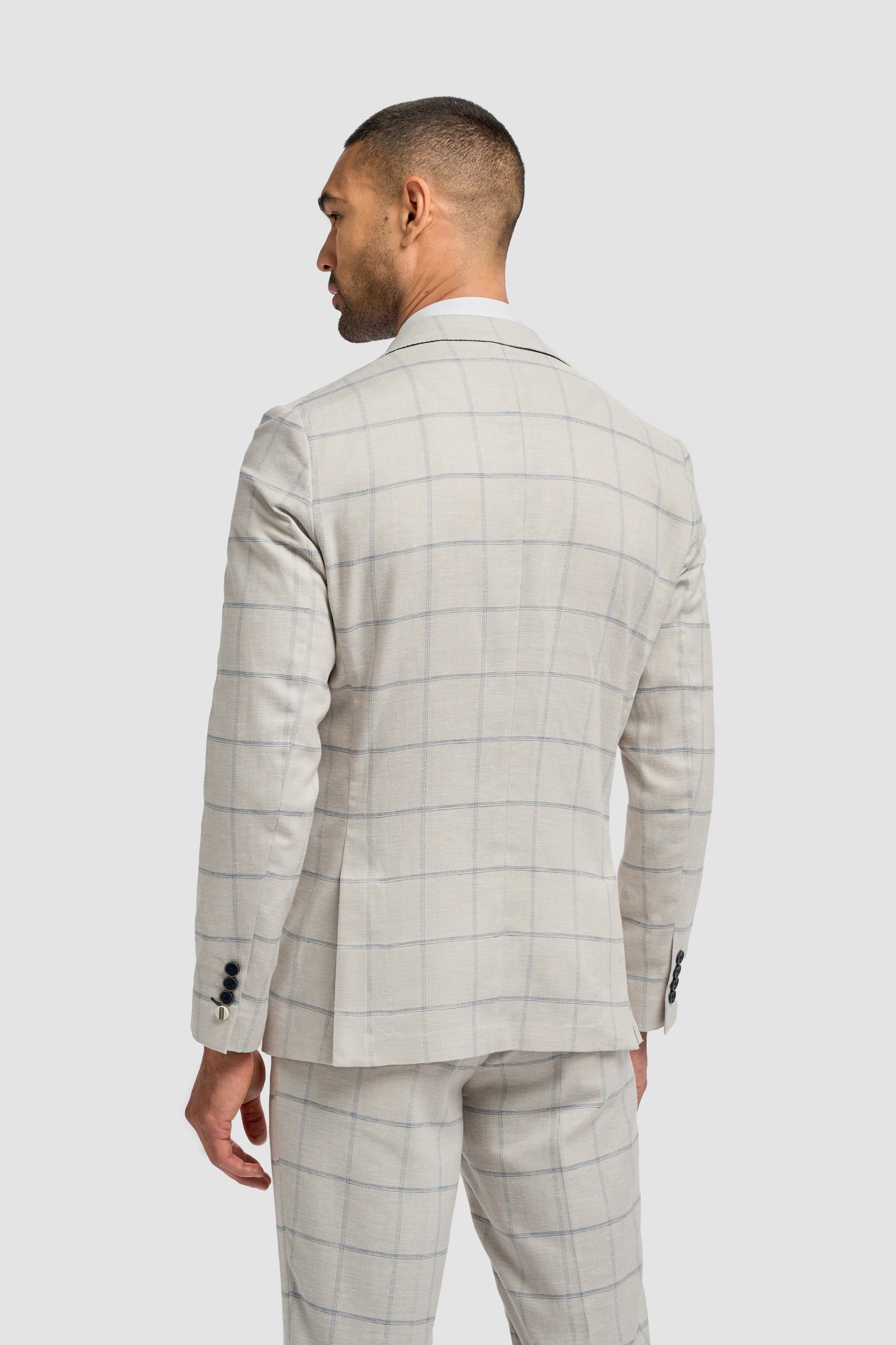 Gabriel - Men's Grey Linen Checked Blazer