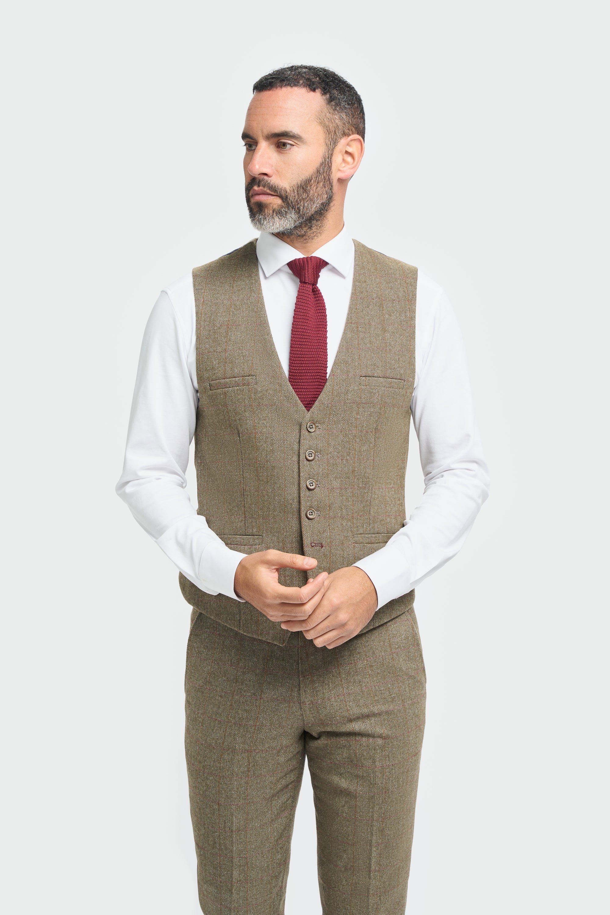 Mens Tweed Olive Green Check Suit