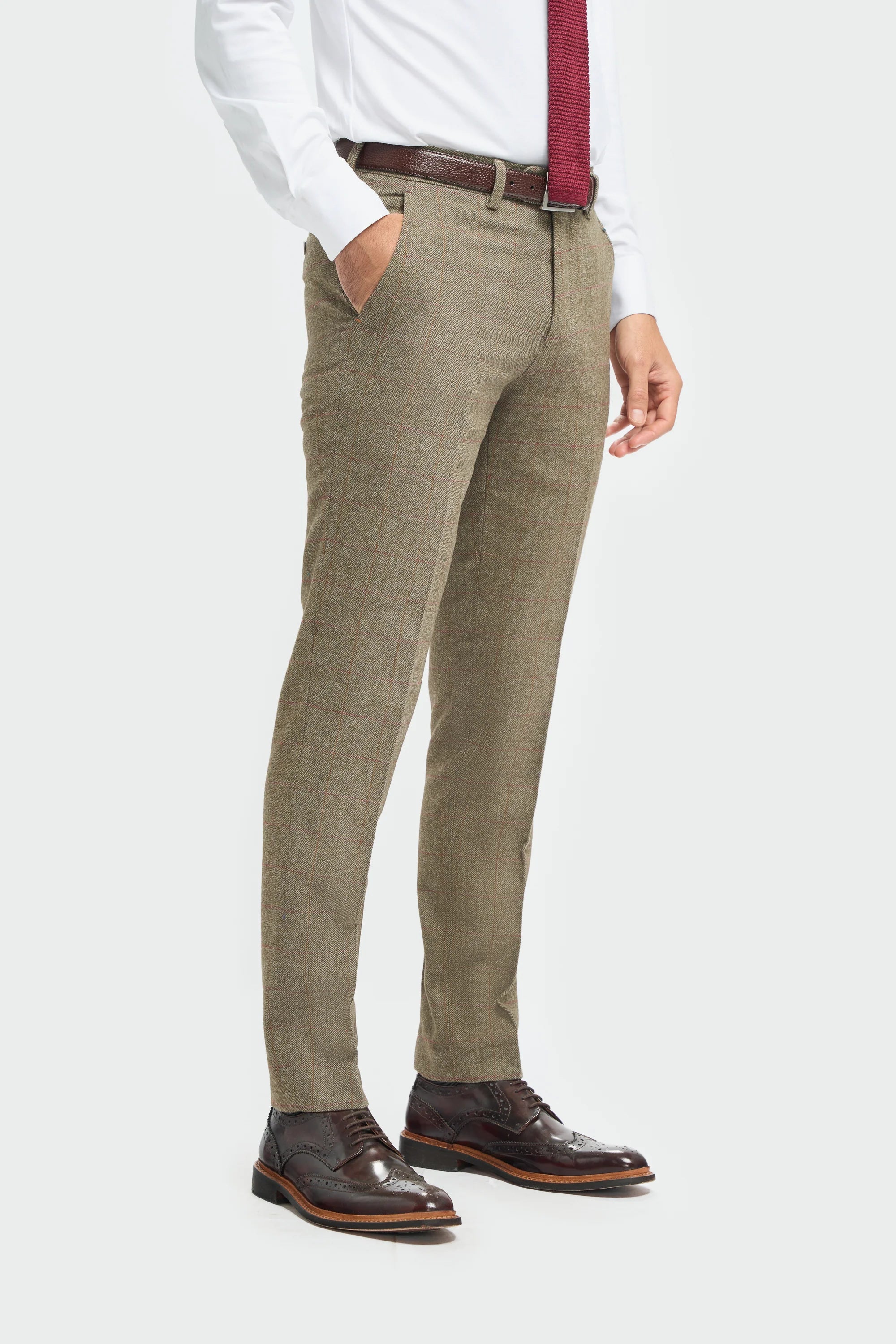 Mens Tweed Olive Green Check Suit