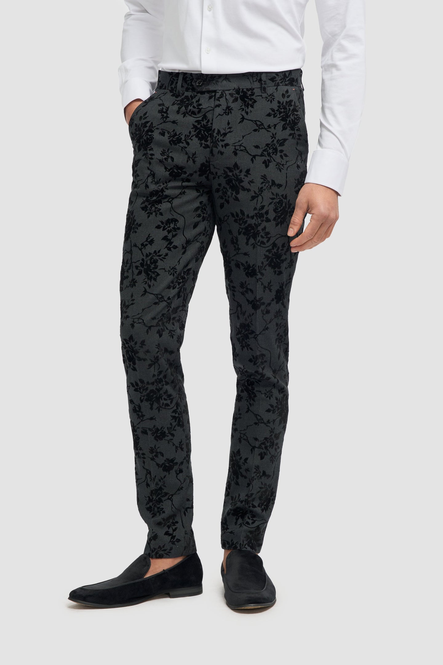 Georgi - Men's Black Floral Trousers