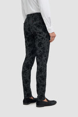 Mens Black 3 Piece Paisley Velvet Suit