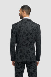 Mens Black 3 Piece Paisley Velvet Suit