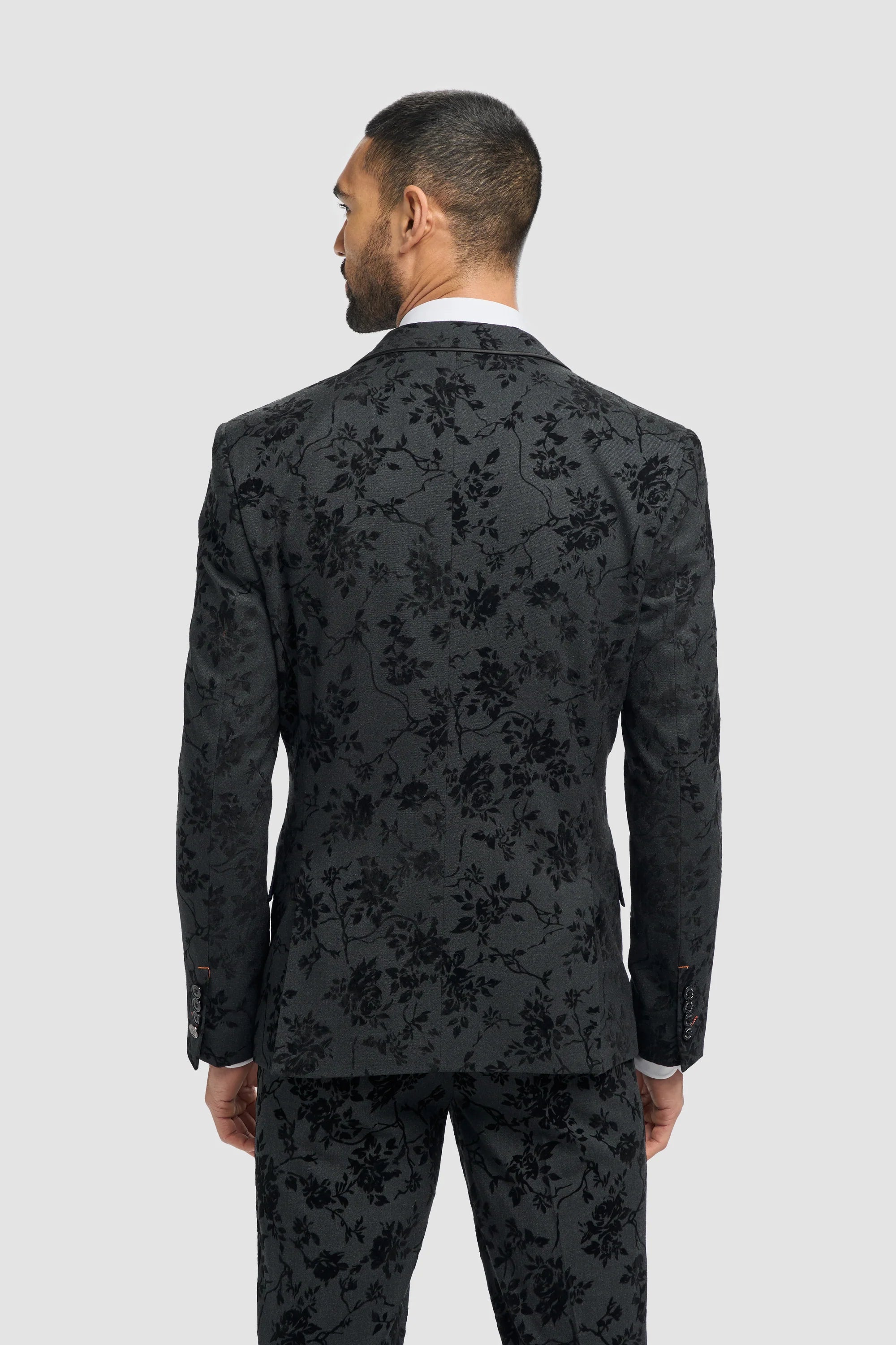 Mens Black 3 Piece Paisley Velvet Suit