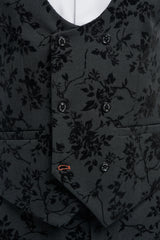 Mens Black 3 Piece Paisley Velvet Suit