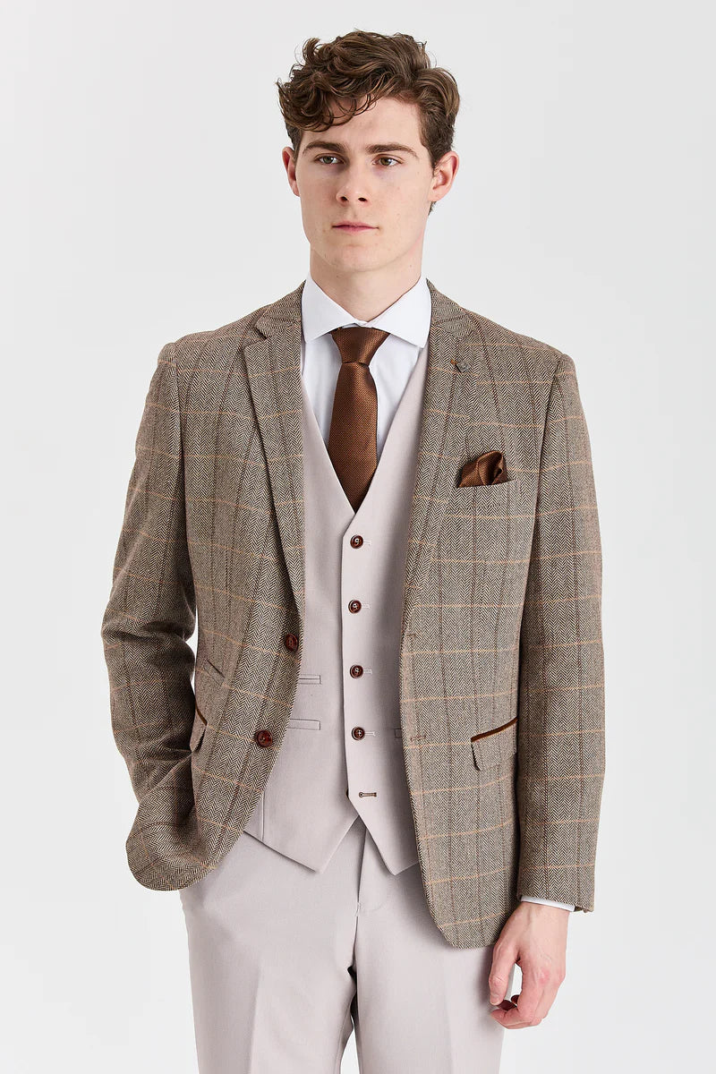 Harris Brown Tweed Suit with Contrasting Stone Waistcoat and Trousers