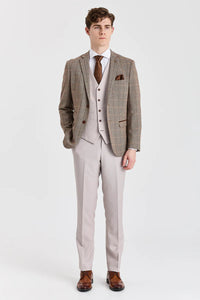Harris Brown Tweed Suit with Contrasting Stone Waistcoat and Trousers