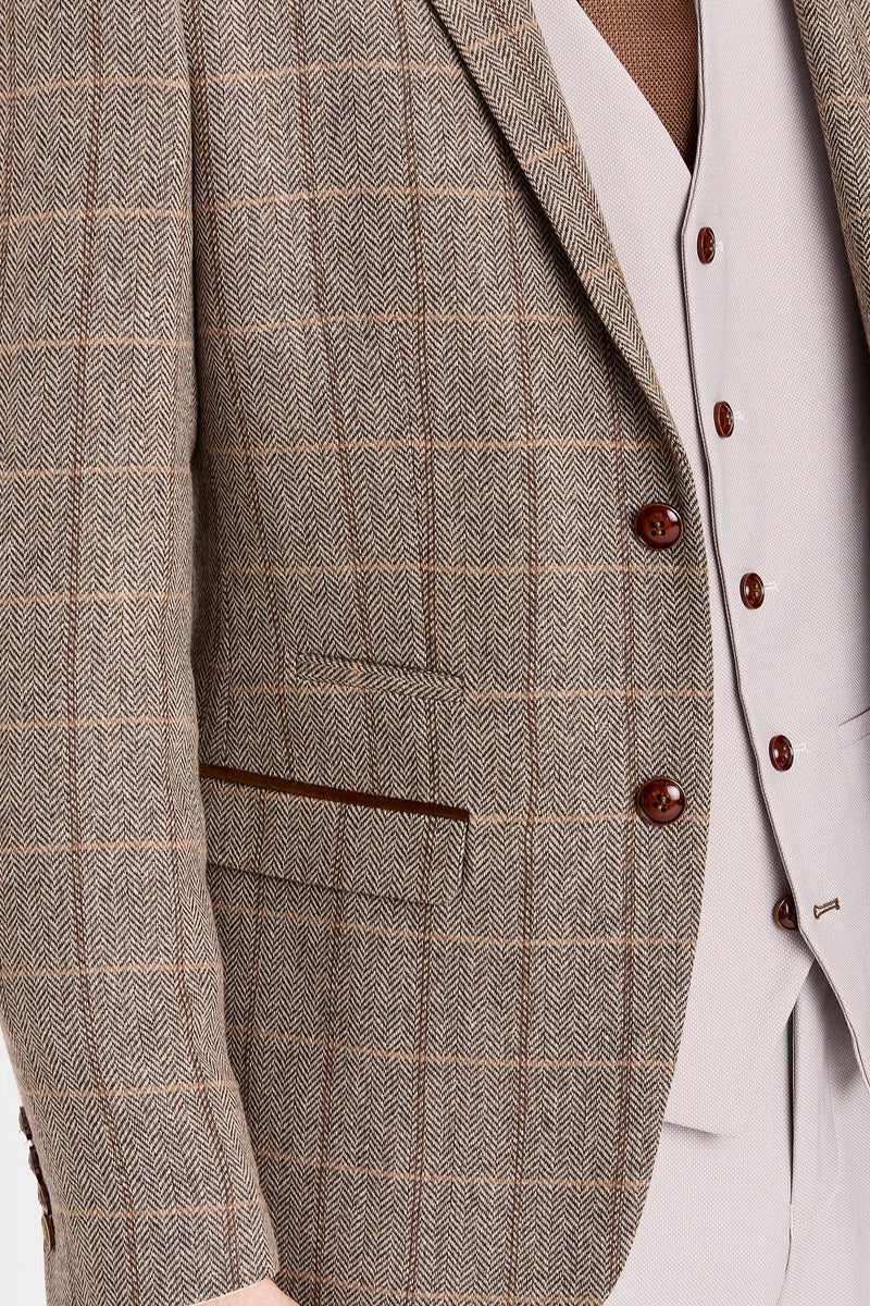 Harris Brown Tweed Suit with Contrasting Stone Waistcoat and Trousers