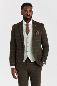 Harris Green Check Tweed Suit with Belmont Sage Contrasting Waistcoat