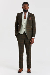 Harris Green Check Tweed Suit with Belmont Sage Contrasting Waistcoat