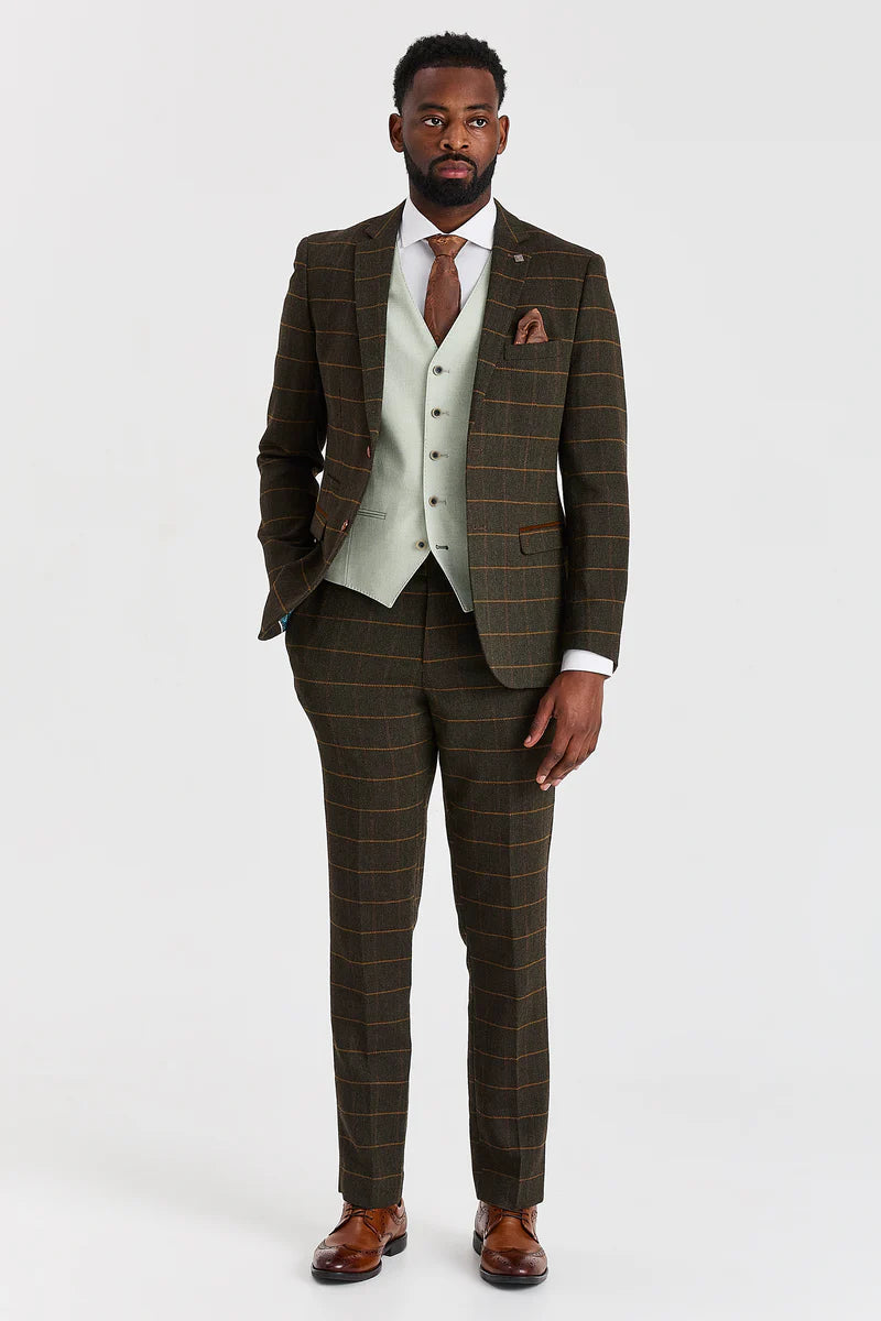 Harris Green Check Tweed Suit with Belmont Sage Contrasting Waistcoat