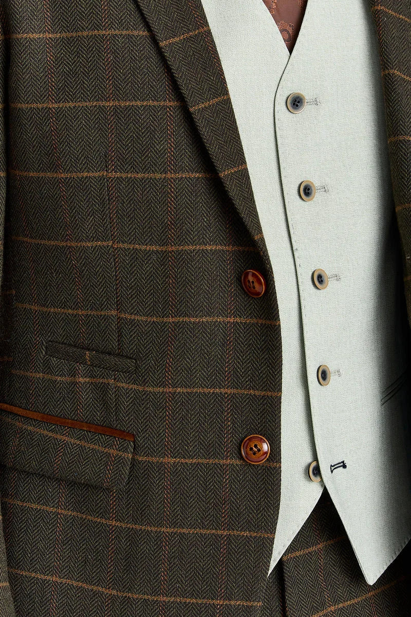 Harris Green Check Tweed Suit with Belmont Sage Contrasting Waistcoat