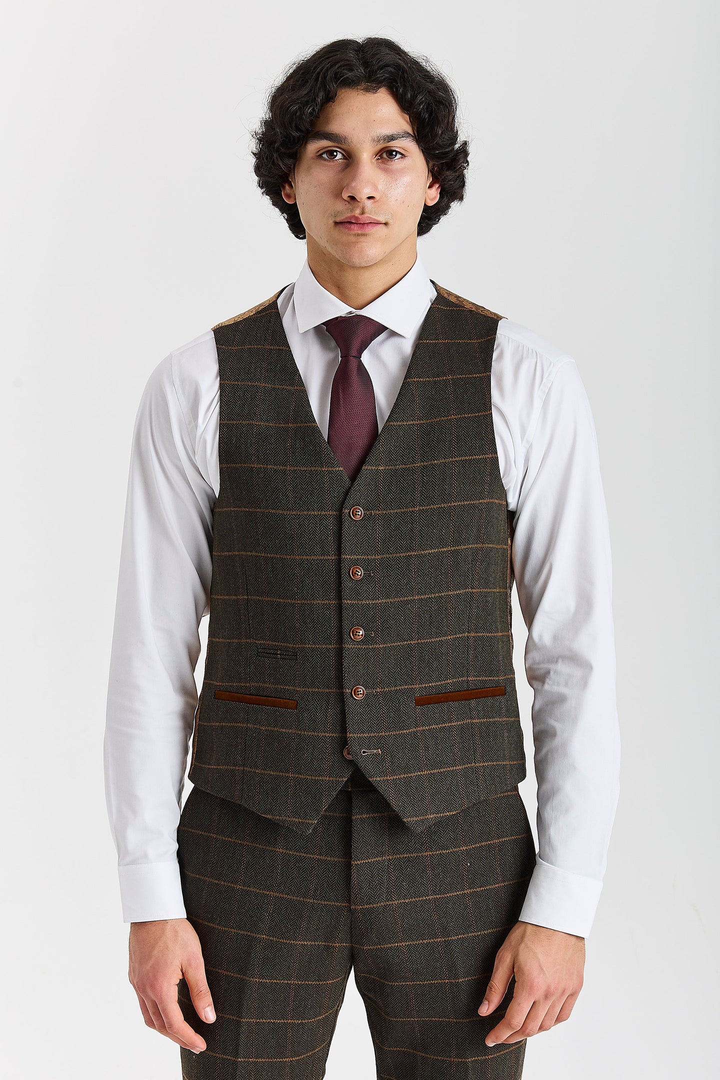 Harris - Green Tweed Herringbone Check Waistcoat for Men