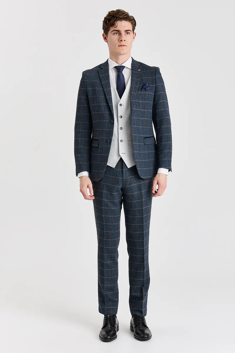 Harris Navy Tweed Suit with Contrasting Belmont Silver Waistcoat