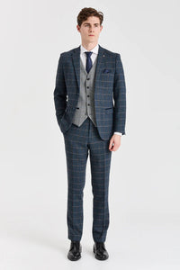 Harris Navy Tweed Suit with Harris Contrasting Grey Tweed Waistcoat