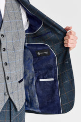 Harris Navy Tweed Suit with Harris Contrasting Grey Tweed Waistcoat