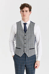 Harris Navy Tweed Suit with Harris Contrasting Grey Tweed Waistcoat