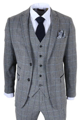 Harris - Men's Grey 3 Piece Herringbone Check Tweed Suit