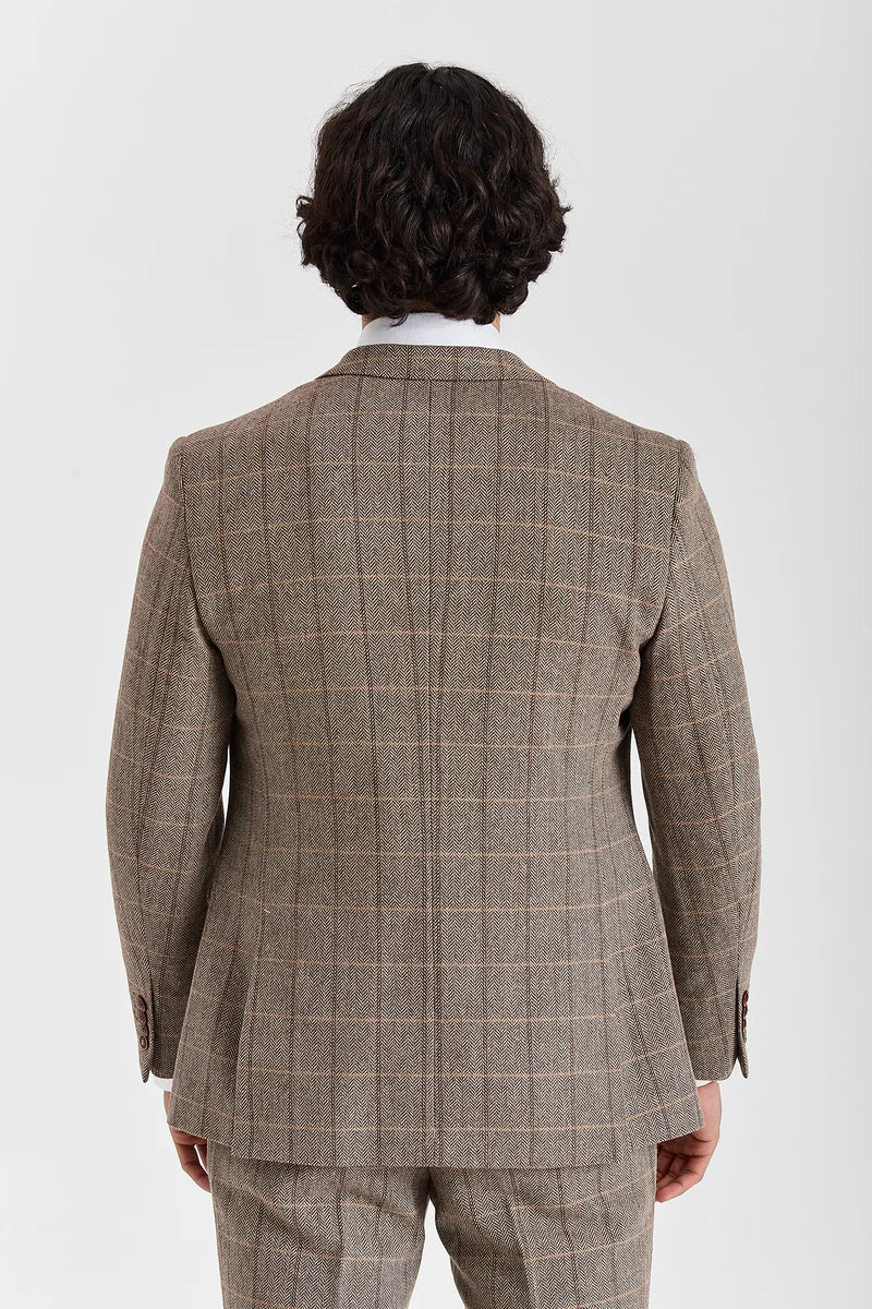 Harris - Tweed Brown Herringbone Check Blazer for Men