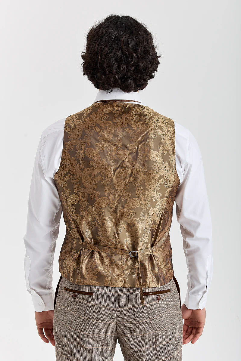 Harris - Tweed Brown Herringbone Check Waistcoat for Men