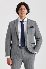 Harris - Tweed Grey Herringbone Check Blazer for Men