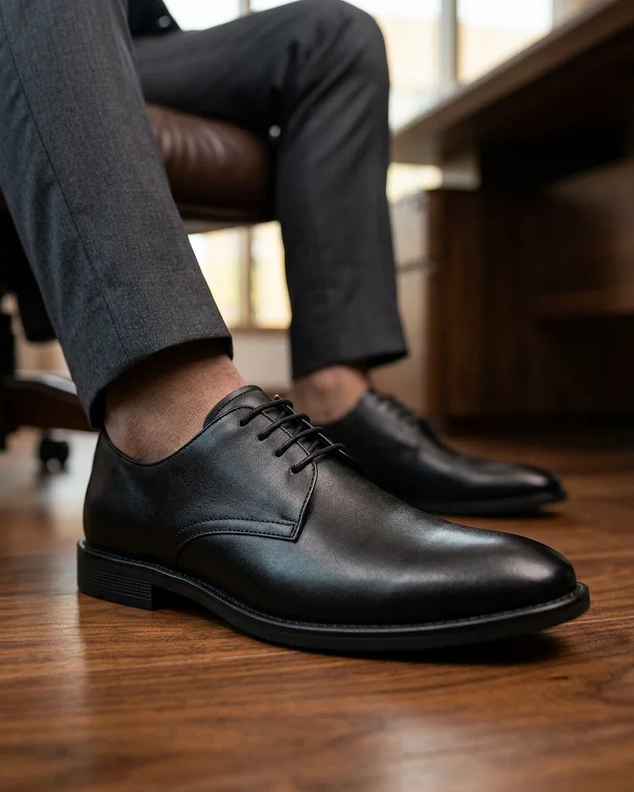 Henley - Men's Black Classic Plain Toe Derby Shoes