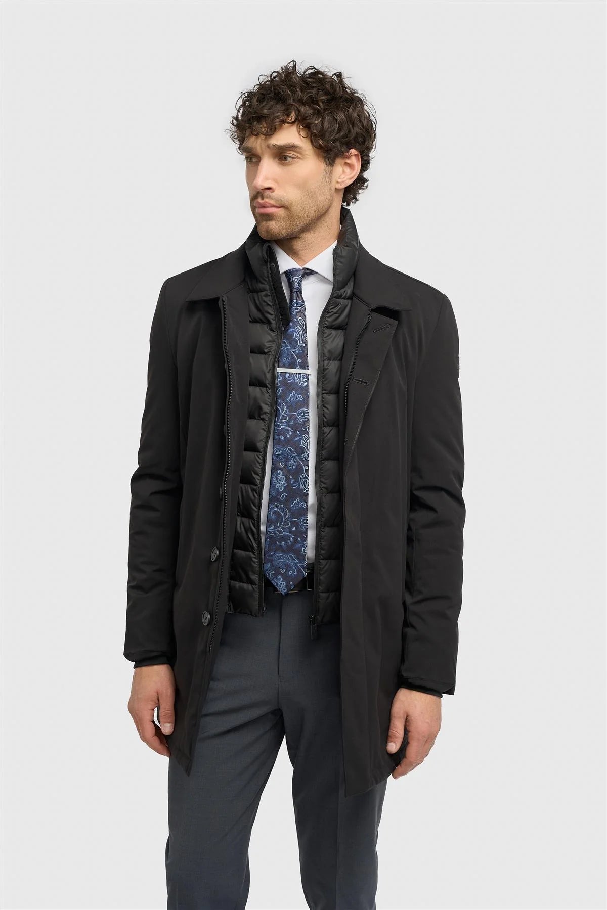 Heston - Men's Lightweight Casual Padded Black Overcoat