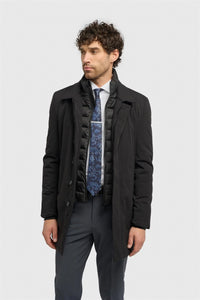 Heston - Men's Lightweight Casual Padded Black Overcoat