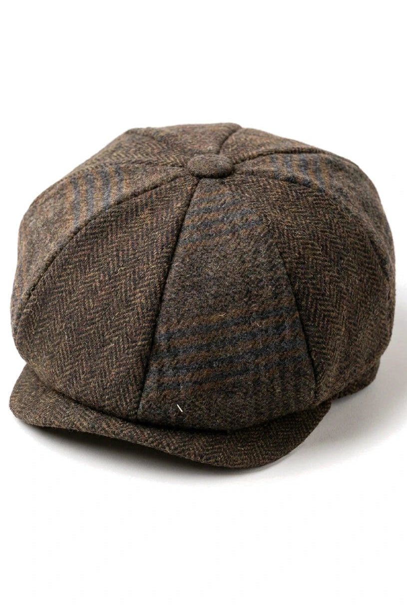 Cavani Martez Hat - Mens Grandad Hat Navy Blue Flat Cap Herringbone Vintage Retro Del Boy Classic Gatsby Peaky Blinders