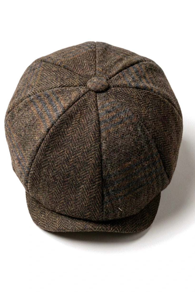 Cavani Martez Hat - Mens Grandad Hat Navy Blue Flat Cap Herringbone Vintage Retro Del Boy Classic Gatsby Peaky Blinders
