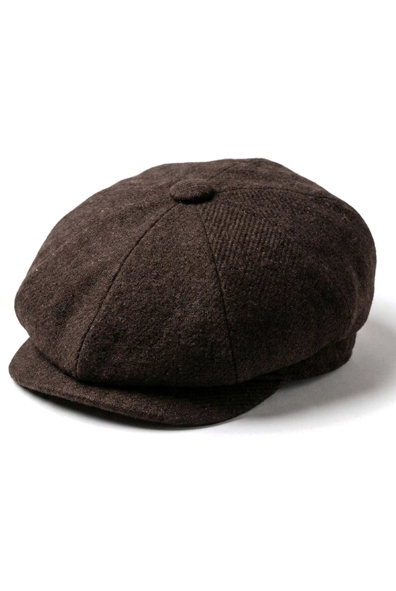 HT6363 - Mens Vintage Tweed Newsboy Peaky Blinders Cap - Brown/Wine