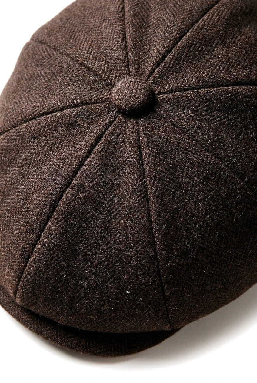 HT6363 - Mens Vintage Tweed Newsboy Peaky Blinders Cap - Brown/Wine