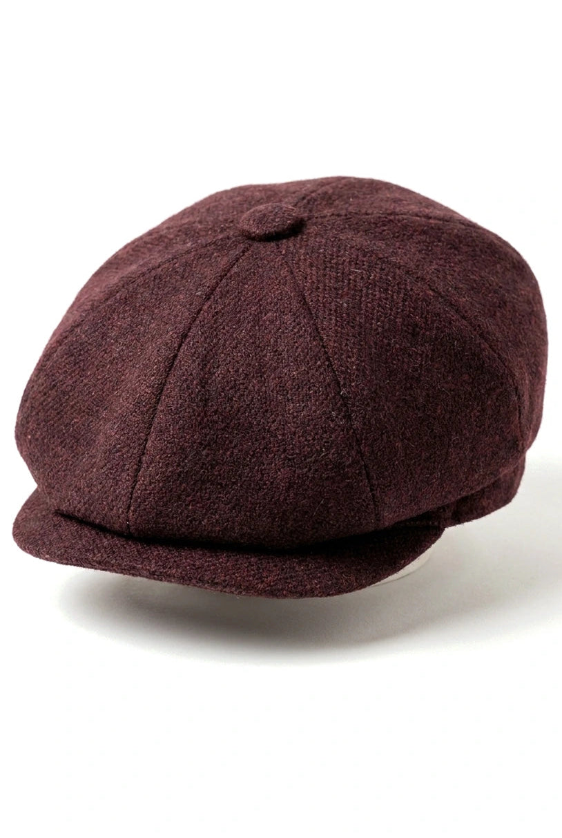 HT6363 - Mens Vintage Tweed Newsboy Peaky Blinders Cap - Brown/Wine