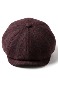 HT6363 - Mens Vintage Tweed Newsboy Peaky Blinders Cap - Brown/Wine