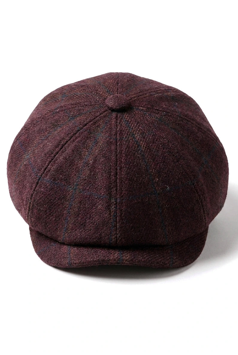 HT6363 - Mens Vintage Tweed Newsboy Peaky Blinders Cap - Brown/Wine