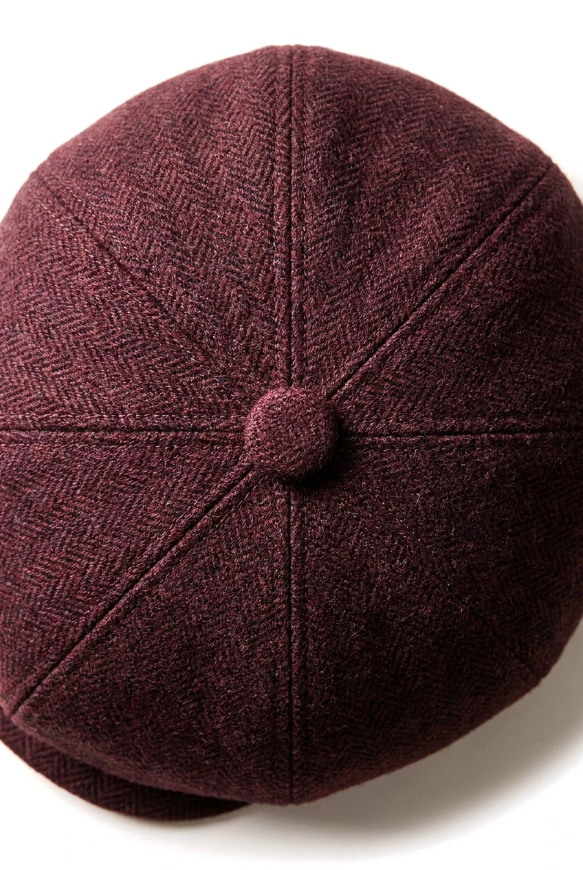 HT6363 - Mens Vintage Tweed Newsboy Peaky Blinders Cap - Brown/Wine