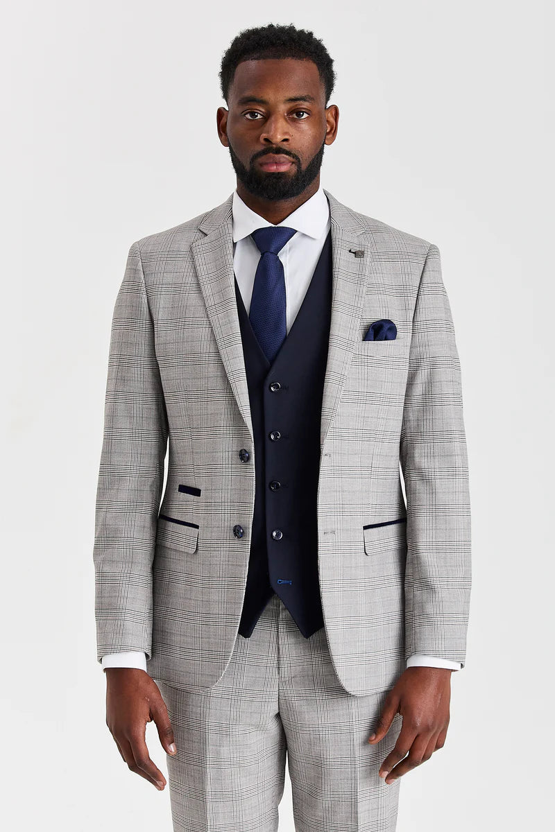 Hugo Grey Suit with Parker Navy Contrasting Waistcoat