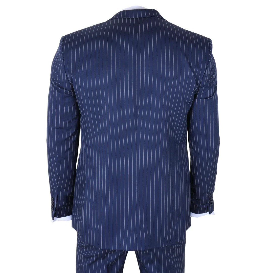 IM43 - Men's Pinstripe 3 Piece Navy Blue Shelby Style Suit