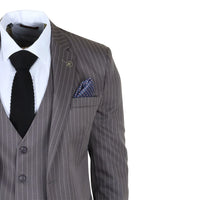 IM44 - Men's Pinstripe 3 Piece Grey Suit Shelby Style