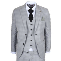 IM53 - Men's Grey Check 3 Piece Tailored Fit Suit
