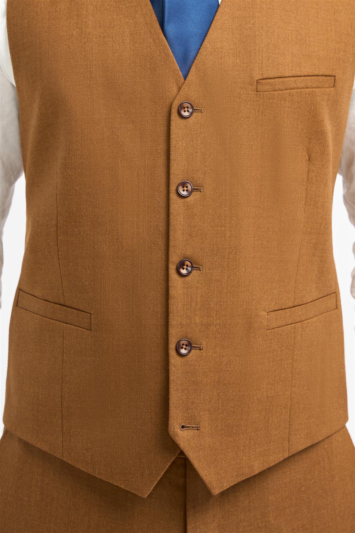 James - Men's Camel Brown Wool Waistcoat