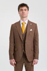 James Men's 3-Piece Plain Brown Suit with Classic Fit