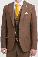 James Men's 3-Piece Plain Brown Suit with Classic Fit