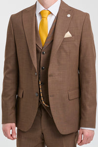 James Men's 3-Piece Plain Brown Suit with Classic Fit